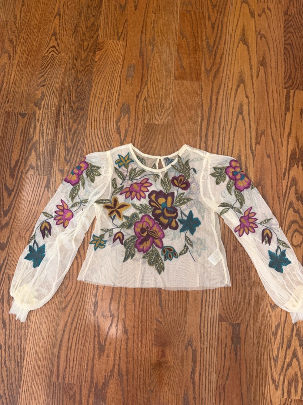 Anthropologie Layla Embroidered Appliqué Mesh Blouse - Picture 3 of 5